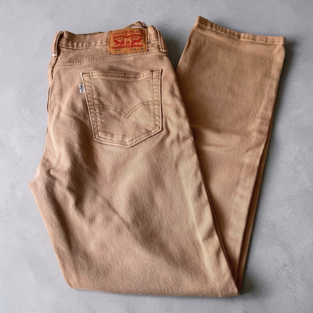 Levi's Mens 514 Straight Fit Pants Jeans 34x32 Cotton TAN KHAKI Twill 5 Pocket